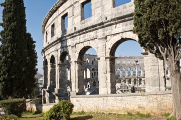 Naklejka premium Römisches Amphitheater in Pula, errichtet von Kaiser Vespasian, Istrien, Kroatien, Adria, Mittelmeer