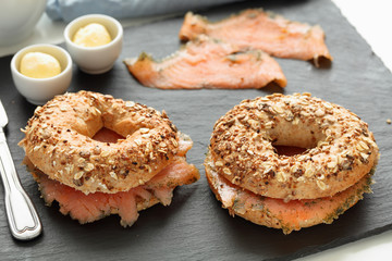 Salmon bagel sandwich