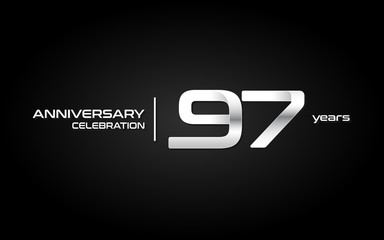 97 years anniversary celebration logo, white, isolated on white background