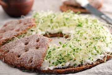 Sandwich with cream cheese and cress