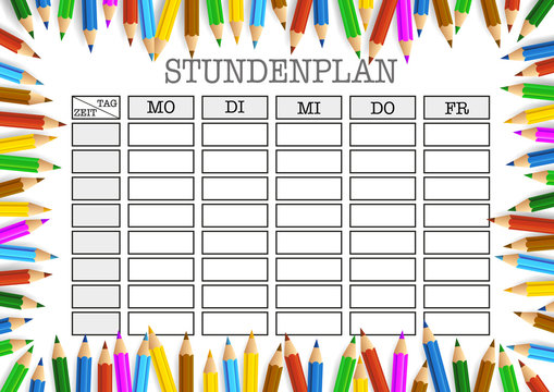 Stundenplan Vorlage mit farbigen Buntstiften