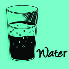 Glass of sparkling water in line art with copy space