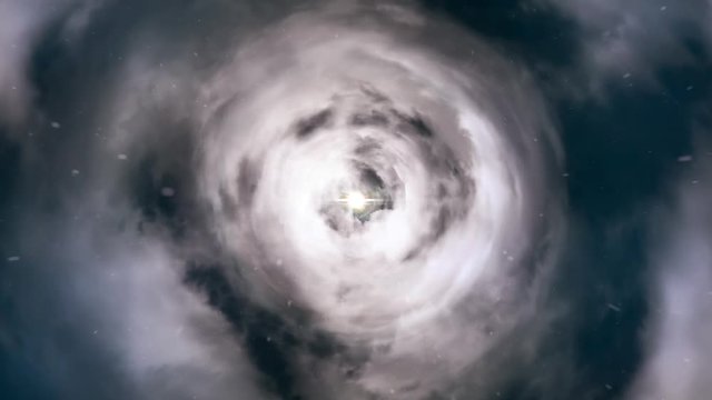 Wormhole straight through time and space, clouds, and millions of stars. Colorful Space Travel Animation. Warp straight ahead through this science fiction wormhole. bright light warp tunnel
