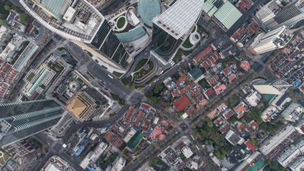 Aerial View of business area and cityscape in west Nanjing road, Jing`an district, Shanghai