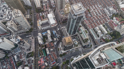 Aerial View of business area and cityscape in west Nanjing road, Jing`an district, Shanghai