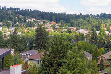 Hillside Homes in Suburban Neighborhood in Happy Valley Oregon