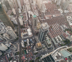 Aerial View of business area and cityscape in west Nanjing road, Jing`an district, Shanghai