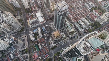 Aerial View of business area and cityscape in west Nanjing road, Jing`an district, Shanghai