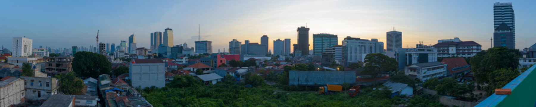 Panorama shot of central Jakarta at sunset, Java, Indonesia