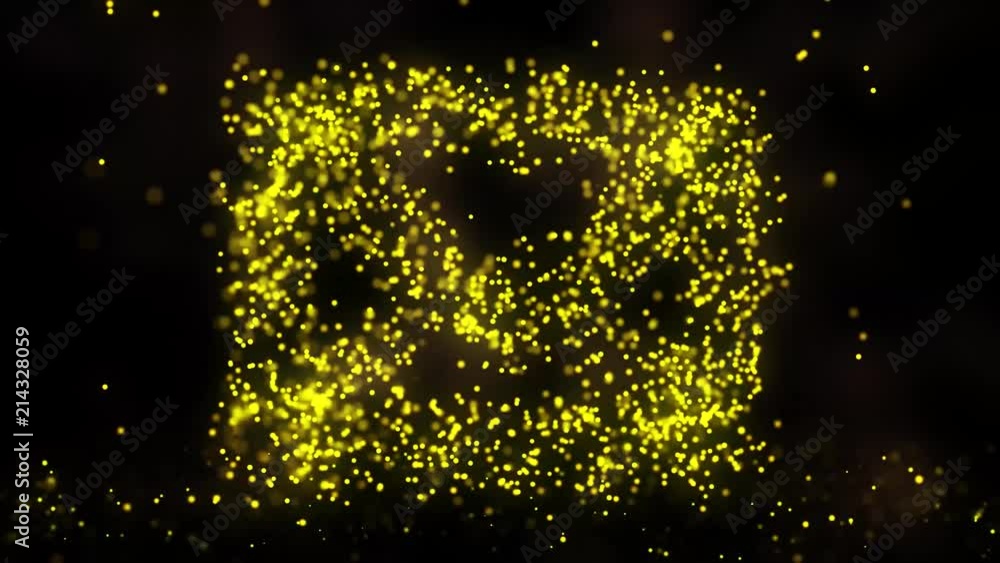 Aufkleber Animation of flying flickering particles form a mailing sign or message symbol on dark background with earth map from dots. Animation of plexus network from mail symbol on colorful background with