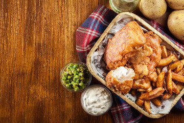 Traditional fish in beer batter and chips