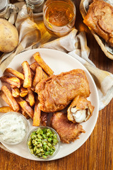 Traditional fish in beer batter and chips