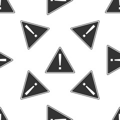 Exclamation mark in triangle icon seamless pattern on white background. Hazard warning sign, careful, attention, danger warning important information sign. Flat design. Vector Illustration