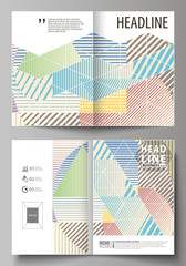 Business templates for bi fold brochure, magazine, flyer, booklet. Cover template, abstract vector layout in A4 size. Minimalistic design with lines, geometric shapes forming beautiful background.