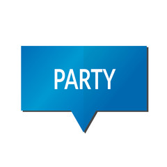Blue party speech bubble on white background