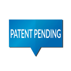 Blue patent pending speech bubble on white background