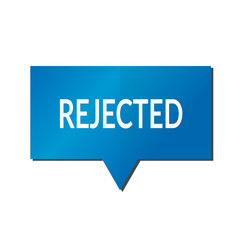 Blue rejected speech bubble on white background