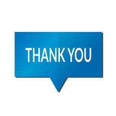 Blue thank you speech bubble on white background