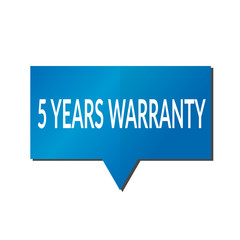 Blue 5 years warranty speech bubble on white background