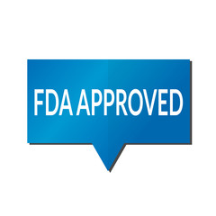 Blue FDA approved speech bubble on white background