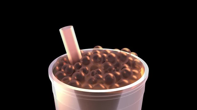 3DCG bubble tea on black background animation. (Looped)