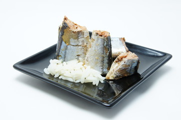 Pieces of fish with rice.