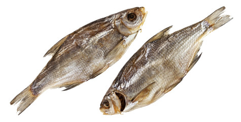 Dried fish isolated on white background with clipping path