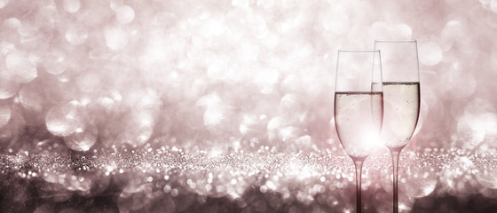 Champagne with festive silver background