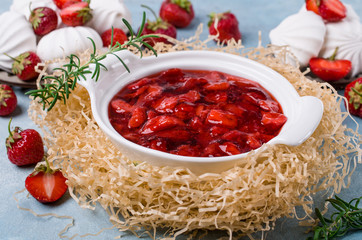 Dessert with slices of strawberries