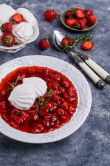 Dessert with slices of strawberries