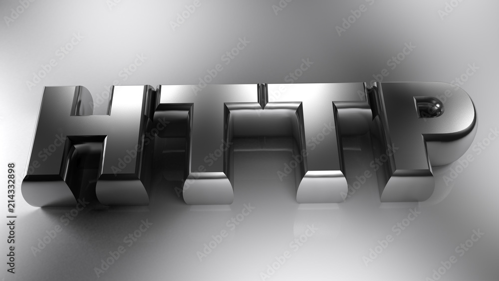 Poster http metallic chrome write on white surface - 3d rendering