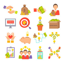 Crowdfunding and Charity Set Vector Illustration