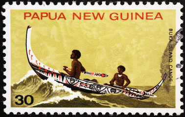 Traditional small boat on stamp of Papua new Guinea