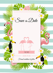 Wedding, Save the Date design template. Tropical abstract vector illustration