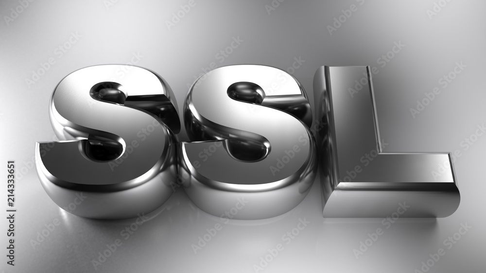 Poster ssl metallic chrome on white surface - 3d rendering