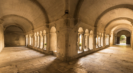 Cloister of the Monastery of San Paul de Mausole at Saint-Remy de Provence, where Van Gogh spent in 1889. Bouches du Rhone, Provence, France.