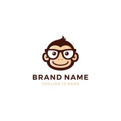 Fotobehang monkey chimp geek smart charm mascot character logo template vector icon © gaga vastard