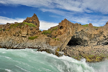 The unique waterfall Godafoss is one of the symbols of Iceland