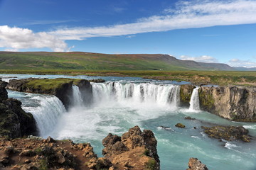 The unique waterfall Godafoss is one of the symbols of Iceland