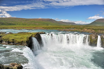 The unique waterfall Godafoss is one of the symbols of Iceland