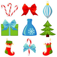 Colorful cartoon 9 christmas elements set
