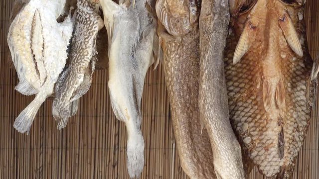 Dried fish on rope prepared on traditional way, danube delta