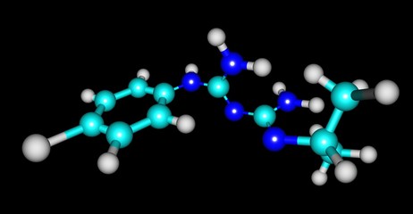 Proguanil molecular structure isolated on black