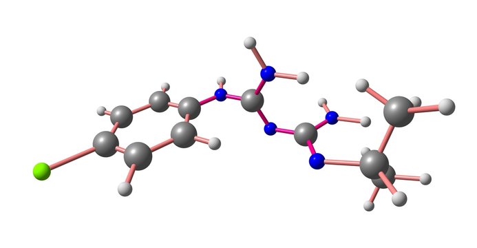 Proguanil molecular structure isolated on white