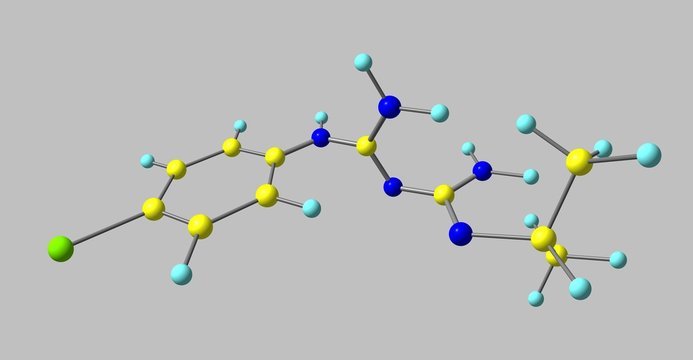 Proguanil molecular structure isolated on grey
