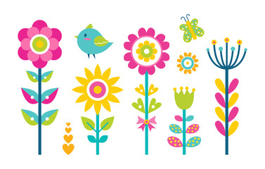 Flowers Collection Butterfly Vector Illustration