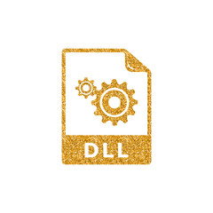 System file format icon in gold glitter texture. Sparkle luxury style vector illustration.