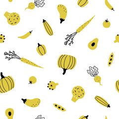 Cute yellow vegetables. Vector hand drawn seamless pattern