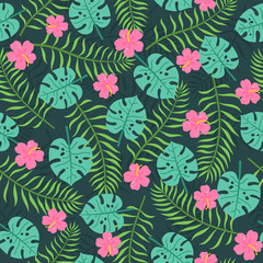 Tropical botanic seamless pattern. Vector hand drawn background