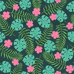Fototapeten Tropical botanic seamless pattern. Vector hand drawn background © kondratya